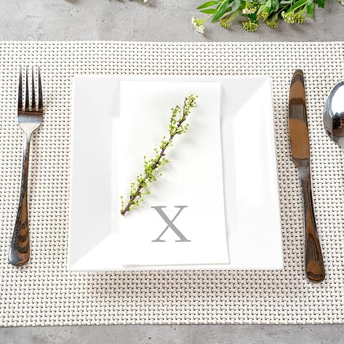 Luxenap 15.8 X 7.9 Inch Linen-Feel Guest Towels, 2000 Lettered Hand Towels - Silver Letter 'X', Sans Serif Font, White Paper Dinner Napkins, airlaid, For Restrooms And Tables - Restaurantware