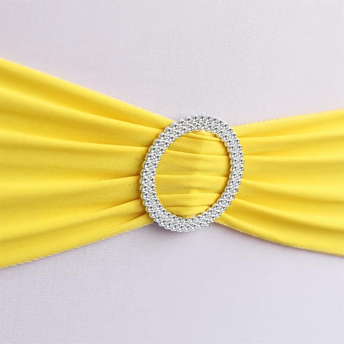 Dimatic Spandex Chair Sashes Bands 50PCS Stretch Chair Cover Ties Bows with Buckle Slider Wedding Party Reception Banquet Decoration (Yellow)