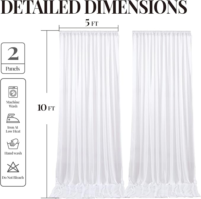 10x10ft White Glitter Backdrop Curtain for Parties, Wrinkle Free Satin Photo Backdrop Drapes 2 Panels 5x10FT Shimmer Back Drop Cloth for Wedding Birthday Baby Shower Photography Background Decor