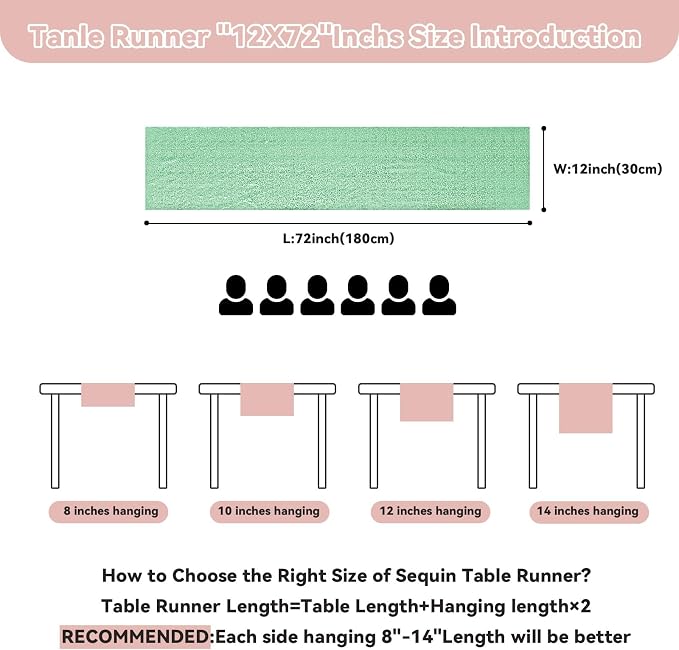 Sugargirl 10 Packs 12 x 72 inches Sequin Table Runner, Glitter Mint Green Table Runner for Birthday Party Supplies Wedding Holiday Celebration Event Decorations
