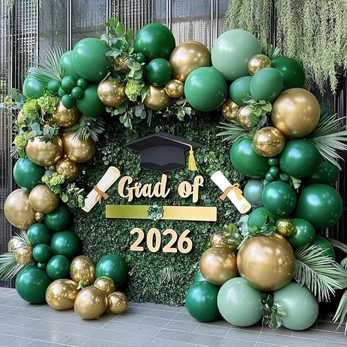 Green Gold Balloon Arch Double Stuffed Dark Sage Emerald Green Balloon Garland Kit Latex Metallic Balloons for Birthday Fathers Day Graduation Wedding Baby Shower Jungle Spring Party Decor