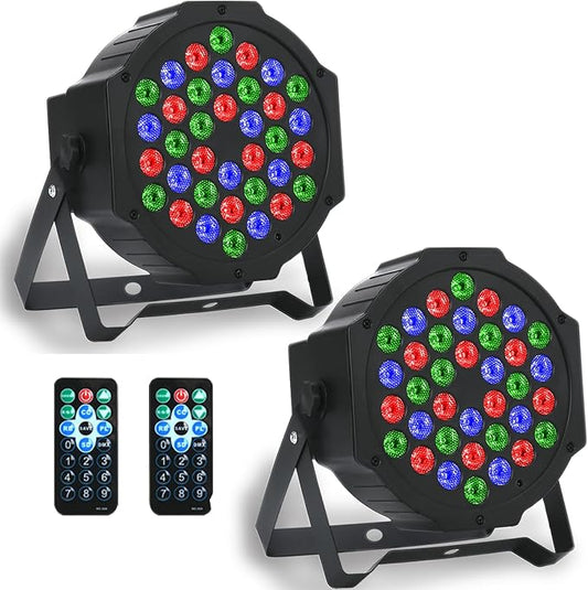 Stage Lights Dj Lights 9-Mode RGB led Party Light with Remote Control Sound Activation DJ Uplighting Indoor Events Bar Outdoor for Christmas Halloween Disco Wedding (2 Pack)