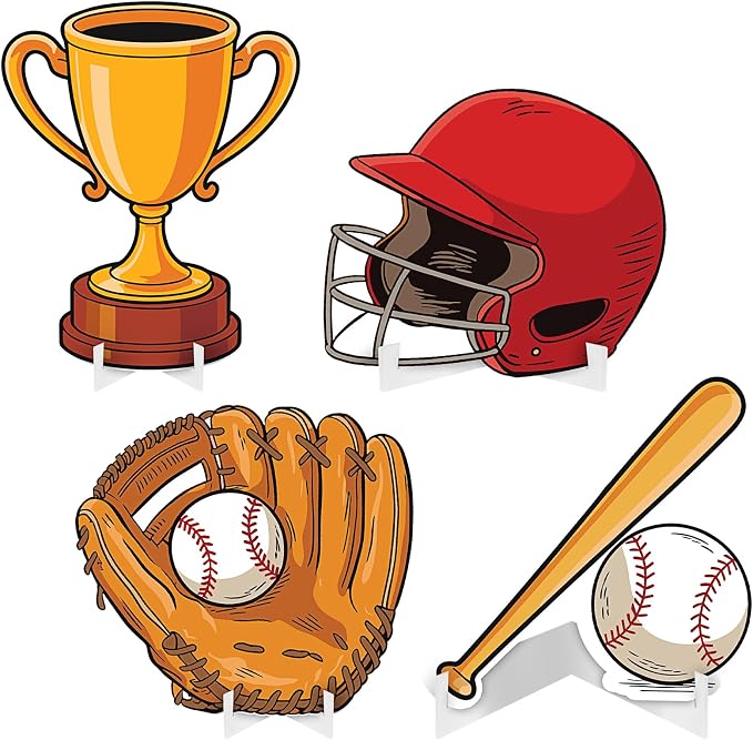 Honoson 4 Pcs Large 24" x 32" Baseball Cardboard Cutouts Standup Life Size, Baseball Party Yard Signs Decoration for Baby Shower Birthday Party Supplies Sports Themed Lawn Classroom Photo Backdrop