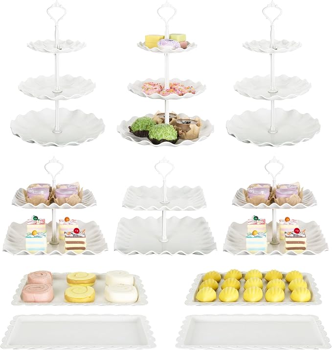Biodegradable Cupcake Stand Holder, Dessert Table Display Set, Treat Table Candy Cake Desert Tiered Tray, 3 Tier Serving Trays for Tea Party, Wedding Baby Shower Bridal Shower Decorations（10 PCS ）