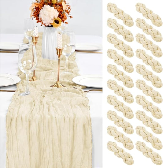 20 Pack Ivory Table Runner 10Ft Cheesecloth Table Runner Boho Gauze Cheese Cloth Table Runners Romantic Long Sheer Fabric Cream Table Runners for Wedding Party Bridal Shower