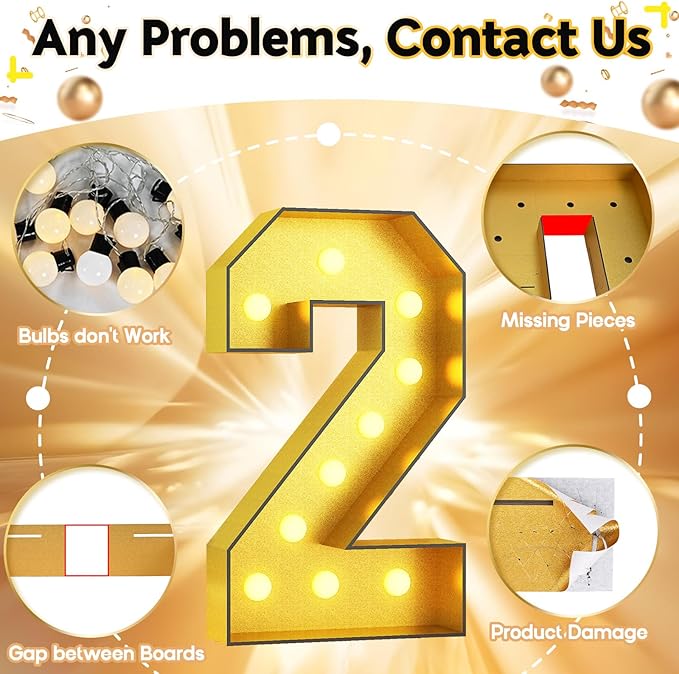 Number 2 Marquee, 4FT Light Up Numbers Gold Large Number 2 Marquee Mosaic Numbers for 2nd Birthday, Giant Marquee Number 4 Feet Tall DIY Frame Pre-Cut Foam Board Kit for Graduation Anniversary Party