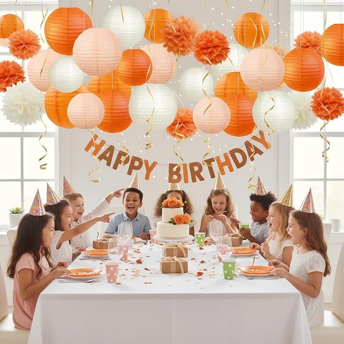 Orange Peach Paper Lanterns (12 Pack) - Hanging Paper Lanterns for Bridal Shower Fall Wedding Birthday Party Decoration