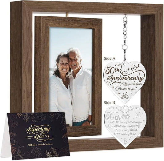 50 Year Anniversary Picture Frame Gifts, Best 50th Anniversary Wedding Gifts for Couple Parents Husband Wife Him Her Men Women, Personalized Forty Year Fortieth Anniversary Wood Gift Decorations