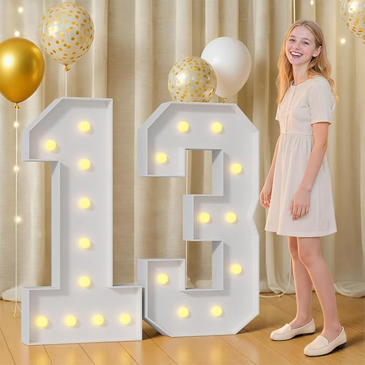 4FT 13 Marquee Numbers 13 Light Up Numbers for Party Large Foam Cardboard Warm White Light Sign Backdrop Birthday Party Decorations