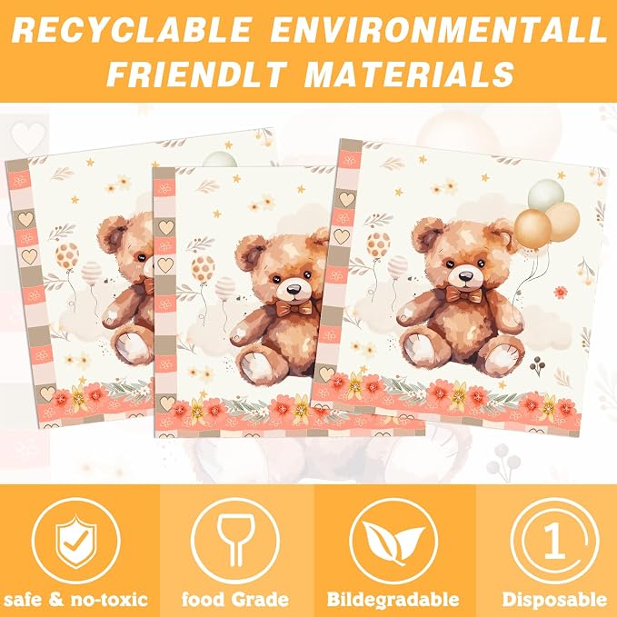140pcs Gold Bear Birthday Party Decorations Tableware, Bear Table Centerpieces Party Supplies for Pets Lets Pawty Tableware Set Plates Napkins Cups Forks Knives for 20 Guests
