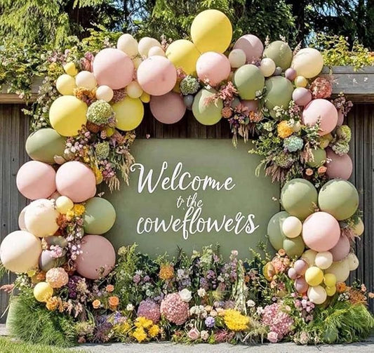 Pink Green Yellow Balloon Arch Double Stuffed, Dusty Green Light Yellow Mauve Ivory Pastel Balloon Garland Kit for Baby Shower Birthday Bridal Wedding Flower Mothers Day Party Decoration