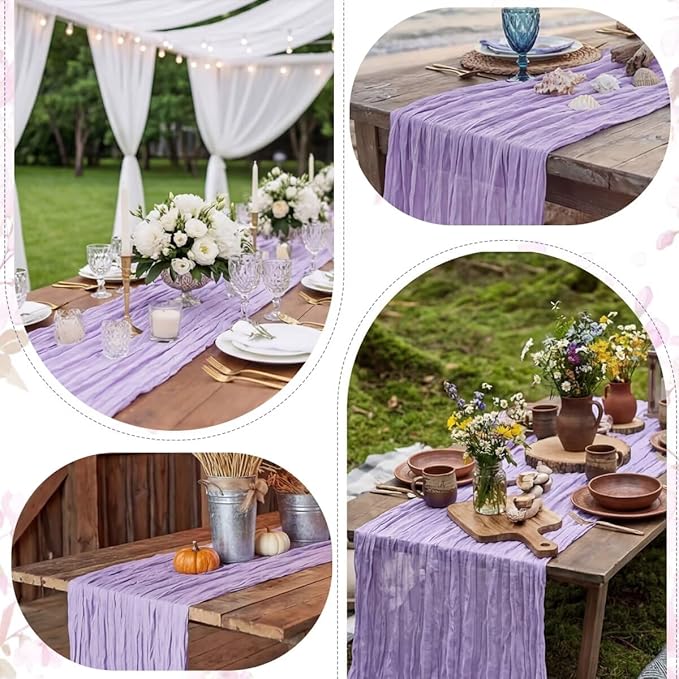 6 Pack Lilac Cheesecloth Table Runner 35"×120" Gauze Fabric Table Runner Rustic Sheer Runner for Wedding Birthday Baby Shower Party Table Decoration Lilac 6 Pack