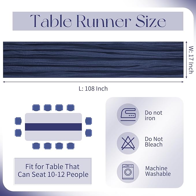 20 Pack Cheesecloth Table Runner - 17x108 Inch Navy Blue Boho Gauze Cheese Cloth Table Runners for Baby Bridal Shower Decoration Wedding Party Summer Garden Farmhouse
