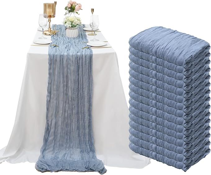 15 Pack Cheesecloth Table Runner 6FT Cheese Cloth Table Runner 35 x72 Inch Boho Table Runners Long Table Cover for Wedding Engagement Birthday Party Bridal Baby Shower Picninc Table Decor(Dusty Blue)