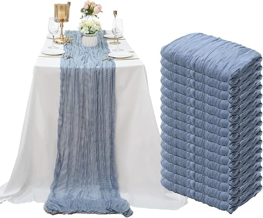 15 Pack Cheesecloth Table Runner 10Ft Cheese Cloth Table Runner 35 x120Inch Romantic Boho Table Runners for Wedding Banquet Birthday Party Engagement Baby Bridal Shower Engagement Decor(Dusty Blue)