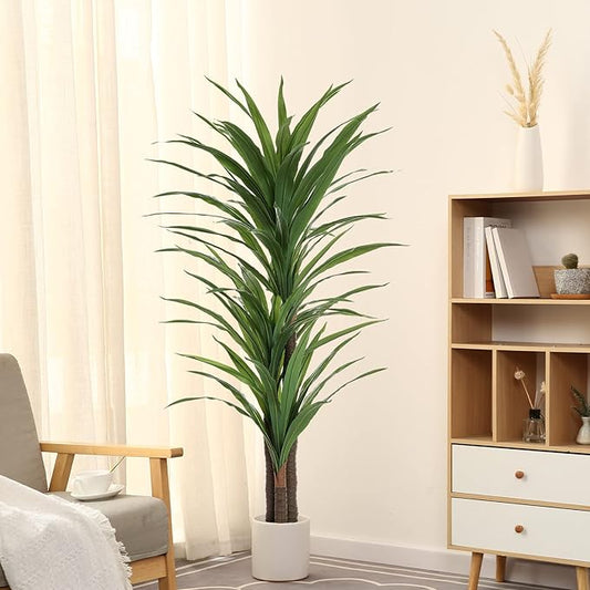 FLOWORLD Dracaena Silk Plant Corn Stalk 5ft Tall Faux Plants Indoor Large Fake Plants Potted Yucca Tree Tropical Floor Plants Artificial Silk Palm Trees for Home Office Store Decor Housewarming Gift