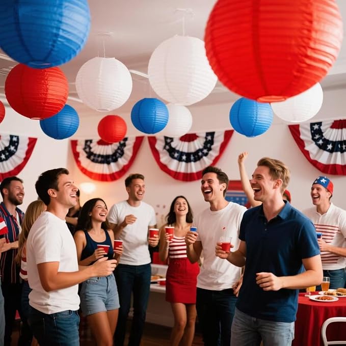 Red -White and Blue Paper Lanterns 12Pcs Hanging Lanterns for Birthday Party, Wedding, Home Decor, Baby Shower Festive Decoration