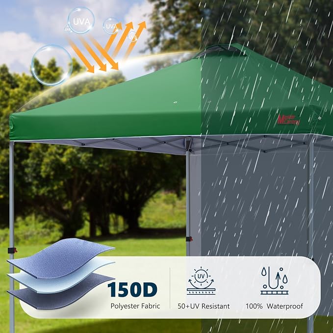 MASTERCANOPY 8x8 Pop Up Canopy Tent with 1 Sidewall, 1 Person Setup Instant Shelter, Outdoor Portable Beach Canopy, 1 Roller Bag, 4 Sandbags, 4 Ropes, 8 Stakes (8x8, Forest Green)