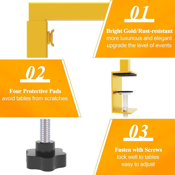 Over the Table Rod Stand with Clamps Adjustable 13''-42'' Tall 29"-98" Length Gold Table Arch Hanging for Wedding Birthday Party Halloween Christmas Decoration