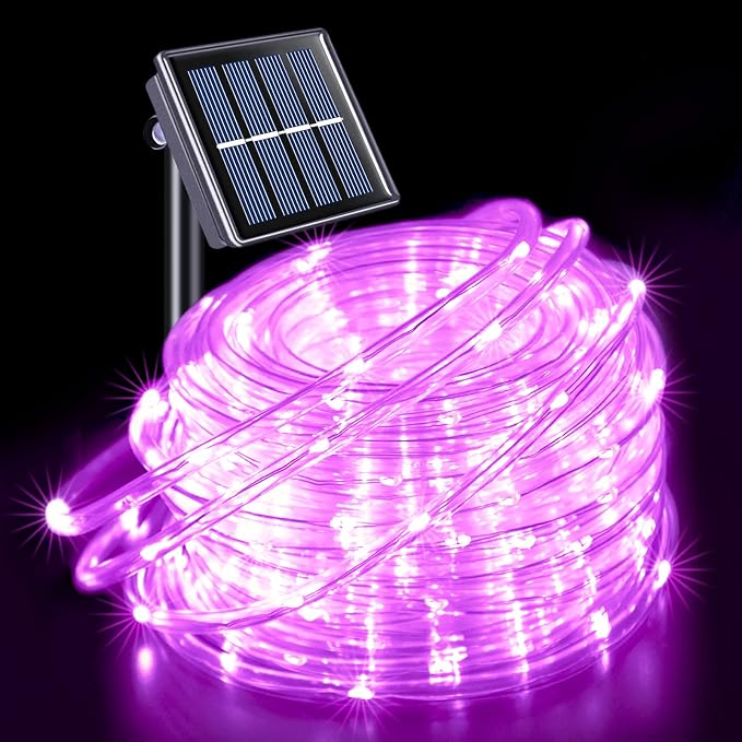 JMEXSUSS 66ft 200 LED Pink Solar Rope Lights with 8 Modes | Solar Christmas Lights Outdoor Waterproof LED, Pink Solar Fairy Lights for Fence,Gazebo,Yard,Walkway