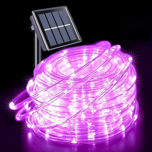 JMEXSUSS 66ft 200 LED Pink Solar Rope Lights with 8 Modes | Solar Christmas Lights Outdoor Waterproof LED, Pink Solar Fairy Lights for Fence,Gazebo,Yard,Walkway