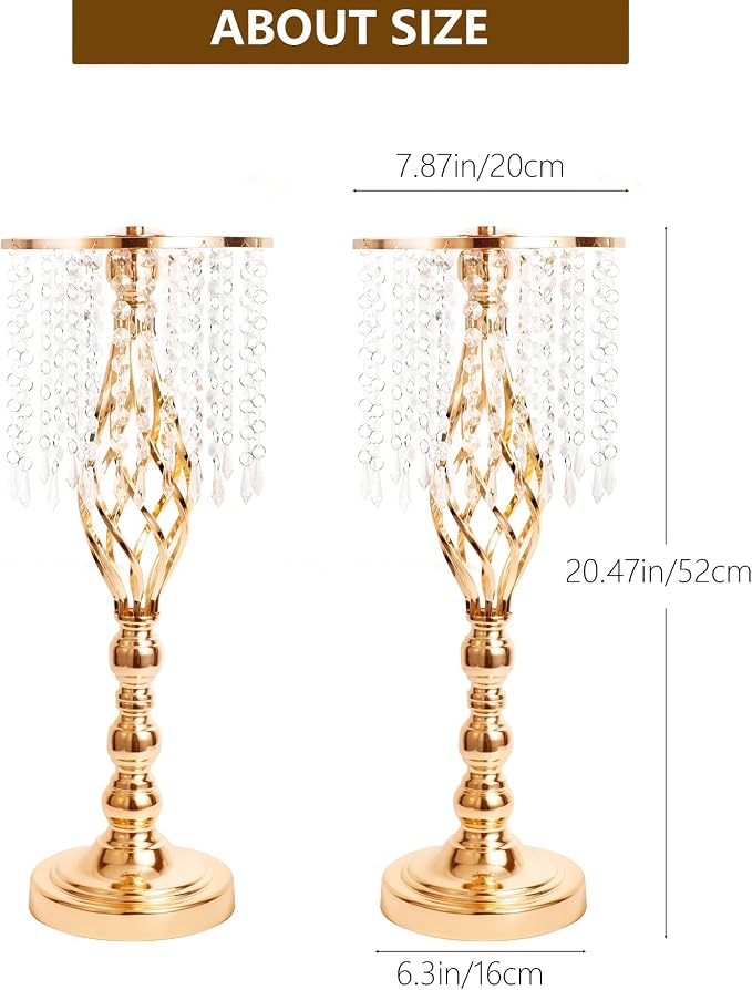 2pcs Gold Metal Flower Vases Crystal Flower Stand Wedding Centerpieces for Tables Party Dinner Event Restaurant Hotel Decoration