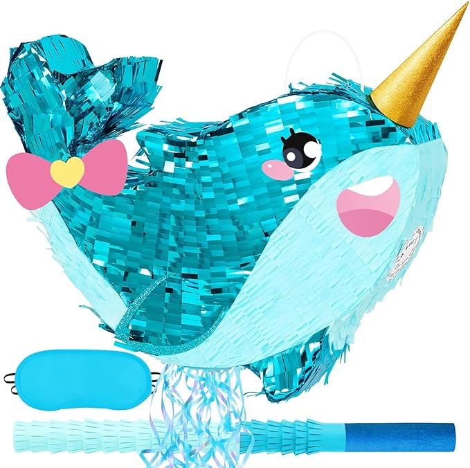 WERNNSAI Narwhal Piñata - Girl Narwhal Party Piñata Game Whale Ocean Themed Party Decor for Kids Under the Sea Classroom Decorations Summer Season Baby Shower Favors