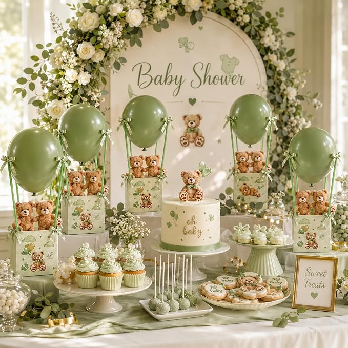 Cinrobiye 12 Sets Teddy Bear Baby Shower Centerpieces for Tables, Bear Favor Boxes with Balloons, Ribbons Paper Straws, DIY Table Decorations for Gender Reveal, Baby Shower, Birthday Party Supplies