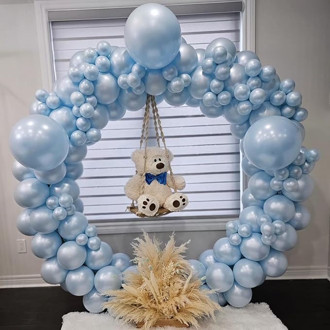 Double Pearl Blue Stuffed Balloons Different Size 115Pcs 5/10/12/18" Light Blue Balloon Arch Kit for Birthday Baby Shower Bridal Shower Engagement Ocean Under the Sea Frozen Theme Party