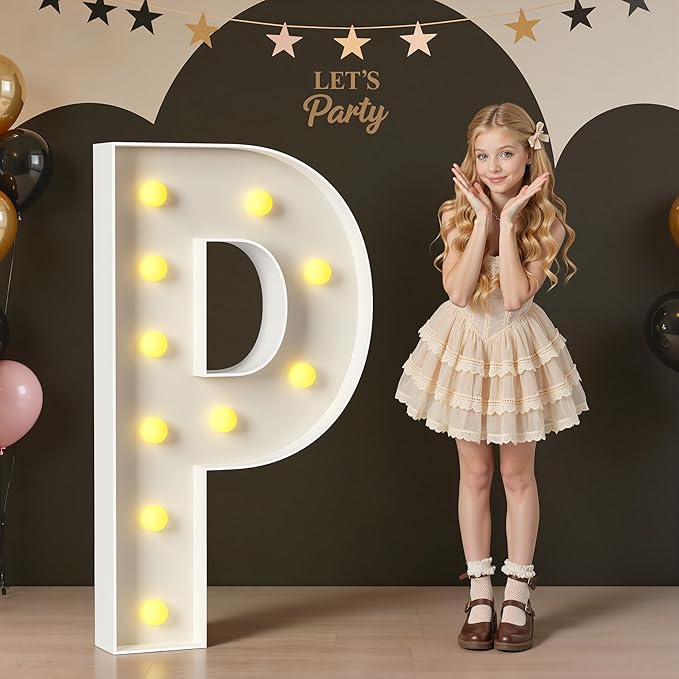 Marquee Letters 4 Feet Tall, 4FT Large Light up Letters P, Big Sign P with Warm White Light for Prom Birthday Wedding Proposal Engagement Graduation Party Backdrop Decorations