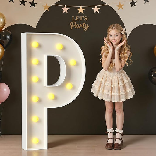 Marquee Letters 4 Feet Tall, 4FT Large Light up Letters P, Big Sign P with Warm White Light for Prom Birthday Wedding Proposal Engagement Graduation Party Backdrop Decorations