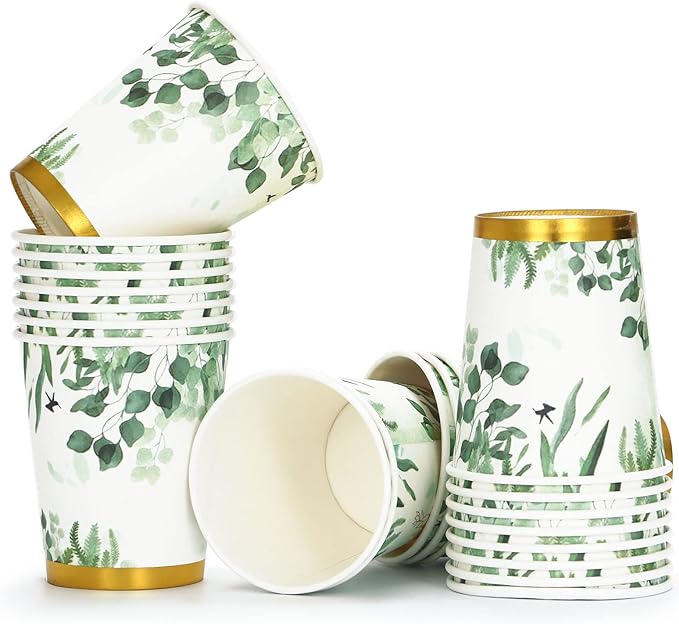 Sage Green Party Decorations, Sage Green Plates and Napkins, Baby Shower Plates and Cups and Napkins Sets 200 Pcs, Eucalyptus Bridal Shower Wedding Baptism Birthday, Serves 50