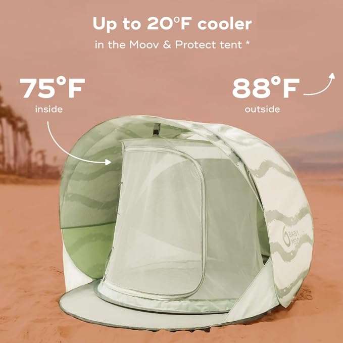 Babymoov Moov & Protect Anti-UV Cooling Beach Tent for Babies with Integrated Mosquito Net, Portable, Green Lagoon (Summer 2025 Edition)