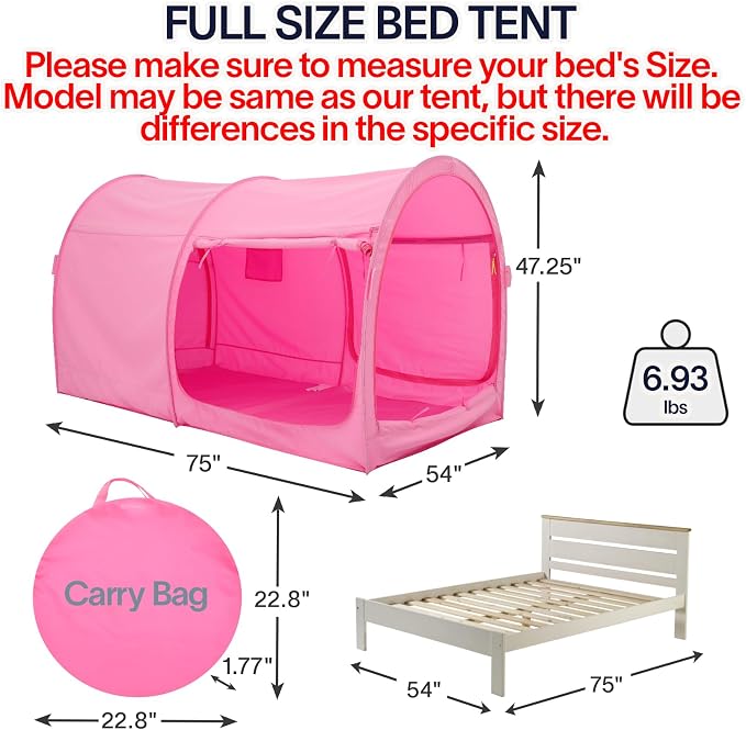 LEEDOR® Bed Tent Dream Tent Bed Canopy Shelter Cabin Sleeping Tent Indoor Pop Up Privacy Warm Breathable Mosquito Mesh Twin/Full/Queen for Kids and Adult (Mattress Not Included)