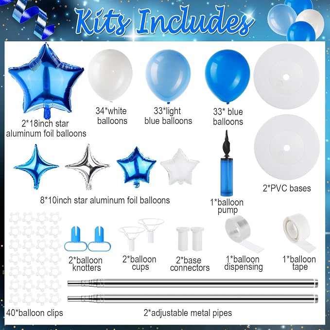 Gejoy 110 Pcs Blue White Balloons Column Stand Kit Adjustable Tower Stand from 1.4 to 6.6 ft with Bases for Back to School Wedding Birthday Baby Shower Party