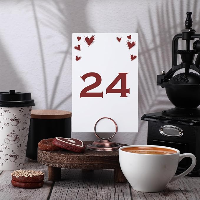 MotiMind 24 Pcs Table Number Holders-Metal Place Card Holders Table Number Stands Tabletop Sign Stands for Photos, Menu, Memo, Notes, Wedding, Restaurant, Banquet, Birthday(Antique Copper)
