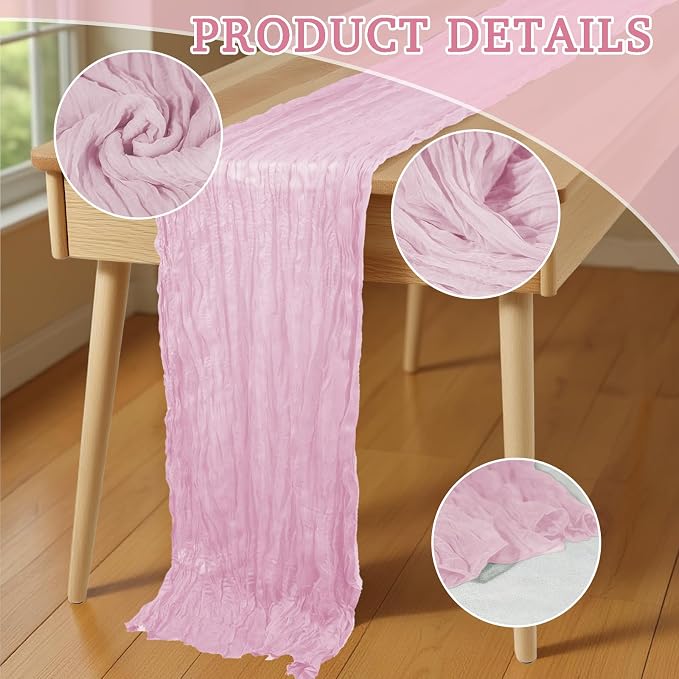 16 Pack Cheesecloth Table Runners 20" x 120", Boho Gauze Table Decor for Wedding, Bridal Shower, Birthday Party, Long Romantic Runner(Pink)