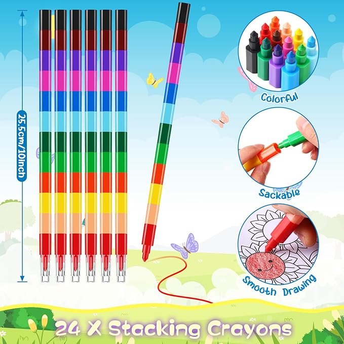 BenLouis 24 Insects Mini Coloring Books Kids with 24 Stacking Crayons Spring Bugs Party Favors Activity Books Bulk for Kids Butterfly Bee Goodie Bag Gift Stuffer Classroom Reward
