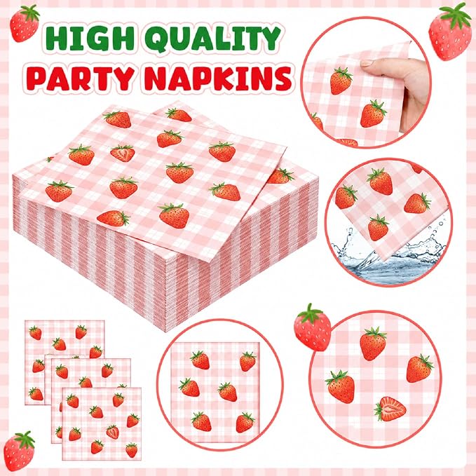 Ziliny 280 Pcs Strawberry Tableware Set Disposable Strawberry Paper Plates and Napkins Paper Cups Plastic Knives Forks Spoons for Baby Shower Berry Sweet Birthday Party Supplies, Serve 40