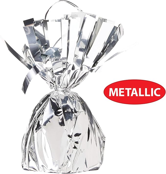 Beistle 12-Pack Metallic Wrapped Balloon Weights, Silver Party Decor for Table & Centerpieces, Special Event Decorations for Festive Celebrations, 6 Oz.