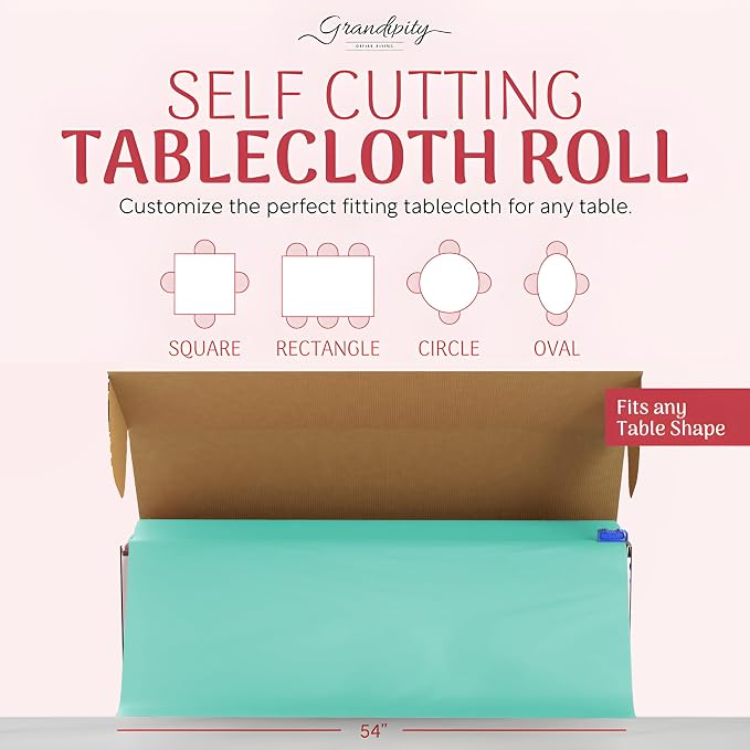 Grandipity Plastic Tablecloth Roll - 54in x 100 Ft. Aqua Plastic Table Cloths for Parties Disposable with Cutter Box - Cut to Size Disposable Tablecloth Table Cover for Rectangle & Round