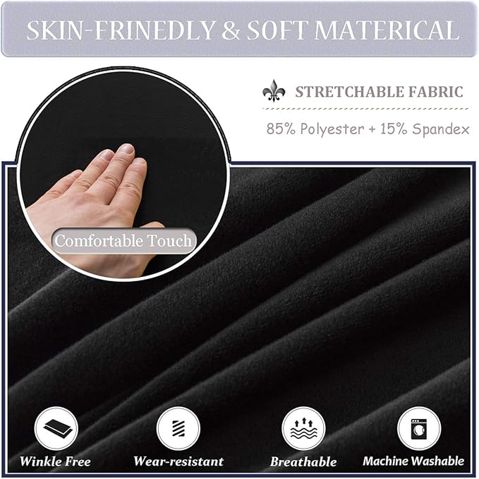 Velvet Plush XL Dining Chair Covers, Stretch Chaircover, Spandex High Chairs Protector Covers Seat Slipcover with Elastic Band for Dining Room,Wedding, Ceremony, Banquet (Black, Set of 2)