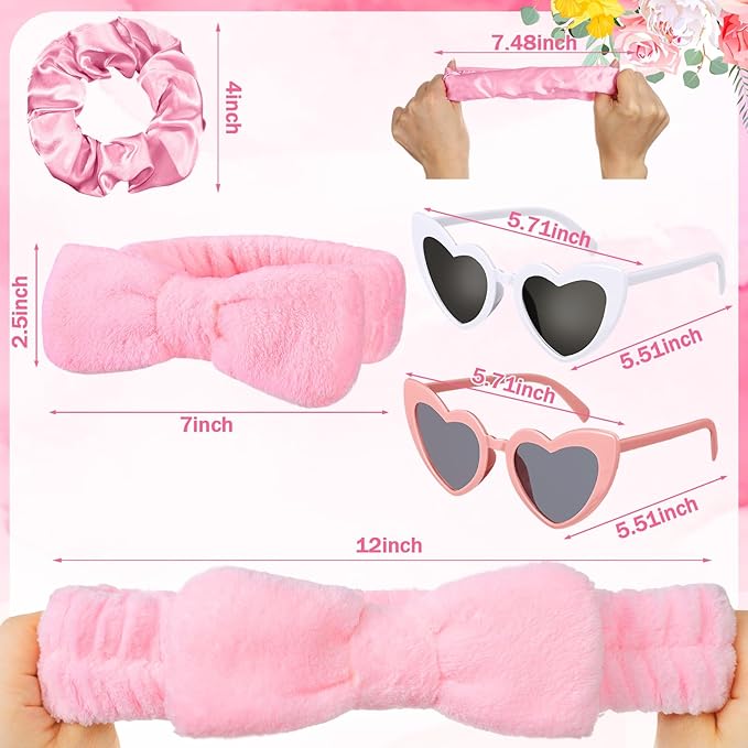 Geiserailie 36 Pcs Bachelorette Party Accessories 12 Bride Spa Headbands 12 Bridesmaid Scrunchies Ties 12 Bachelorette Sunglasses Bridesmaids Proposal Gifts for Wedding Party Favors(Pink)