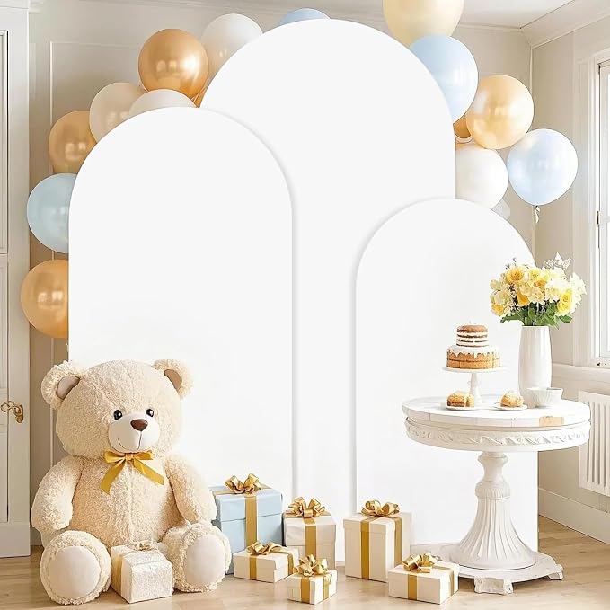 Wedding Arch Covers Stretchy Backdrop Set of 3 White Arch Cover 6FT 5FT 4FT Party Arch Backdrop Covers Chiara Backdrops Cover for Arch Stand for Birthday Bridal Baby Shower Balloon Arbor Decorations