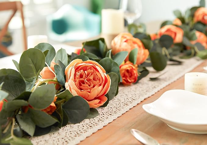 MISSPIN 2pcs Artificial Flowers Garland Spring Eucalyptus Garland Vintage Fake Flower Peony Rose Vine Greenery Decorative Wall Hanging Plant for Wedding Arch Door Arrangement Party Decor