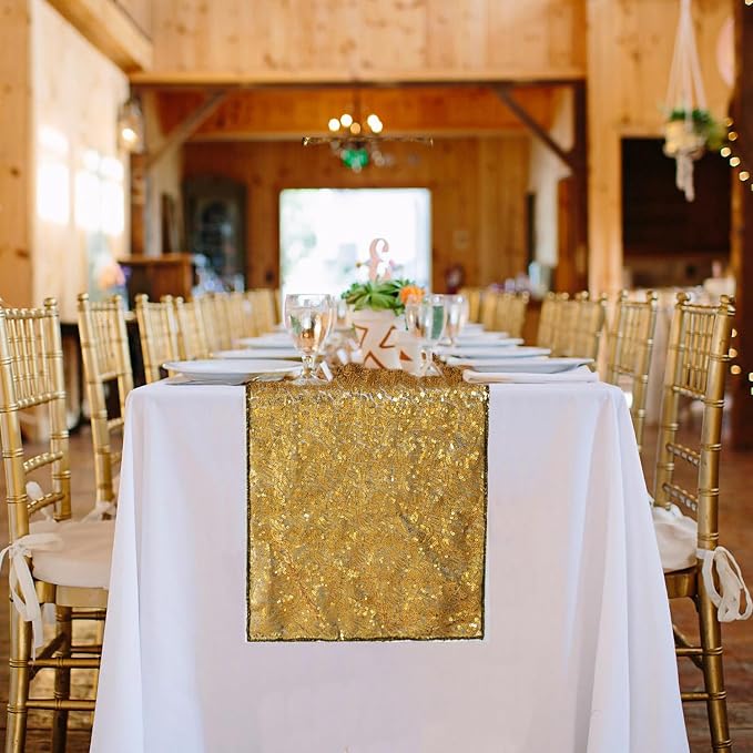 10 Packs 12 x 72 inches Black Gold Sequin Table Runner, Glitter Runner for Birthday Party Supplies Wedding Holiday Celebration Baby Shower Engagement Anniversary Decor