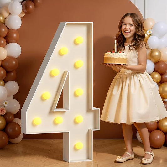 Marquee Numbers 4 Feet Tall 4FT Large Light Up Numbers 4 for 4th 40th Birthday Party Decorations Light Up Sign Anniversary Party Decor Foam Board
