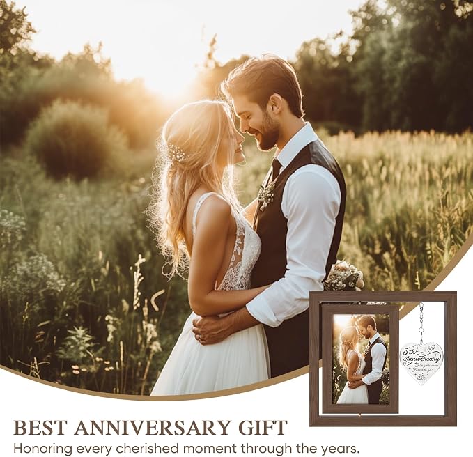5 Year Anniversary Picture Frame Gifts for Him Her Couple Men Women Husband Wife, 5th Anniversary Marriage Gifts, Best 5 Year Anniversary Wood Gift, Five Year Fifth Anniversary Wedding Gift