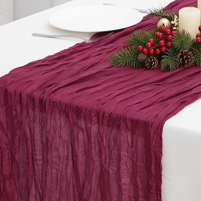 8 Pack Burgundy Red Cheesecloth Table Runner 120 Inch 10FT Gauze Cheese Cloth for Banquet, Valentine's Day, Independence Day, Retro Decoration