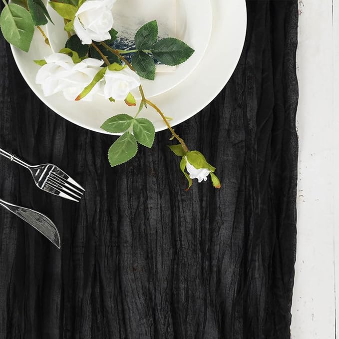 120 inch Black Cheesecloth Table Runners - 10Ft Long Cotton Gauze Holloween Table Runner Black Cheese Cloth Table Decor for Holloween Parties Decoration- Dark Table Runner